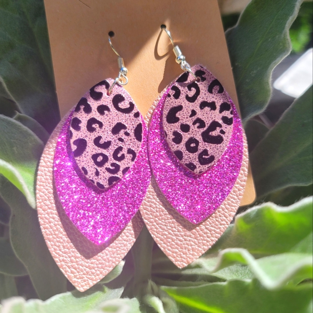 Pink Leppard Print EarRings